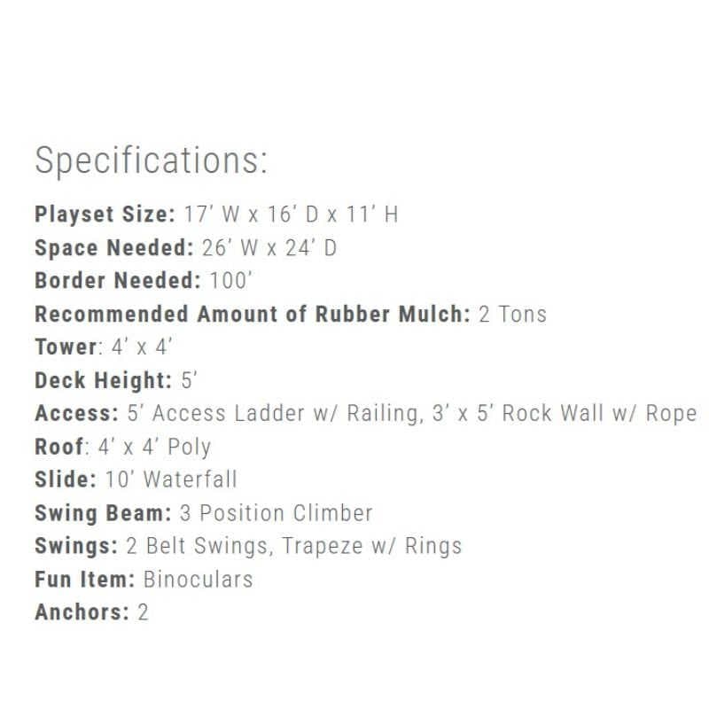 Base Camp 44 Vinyl Playset Specifications