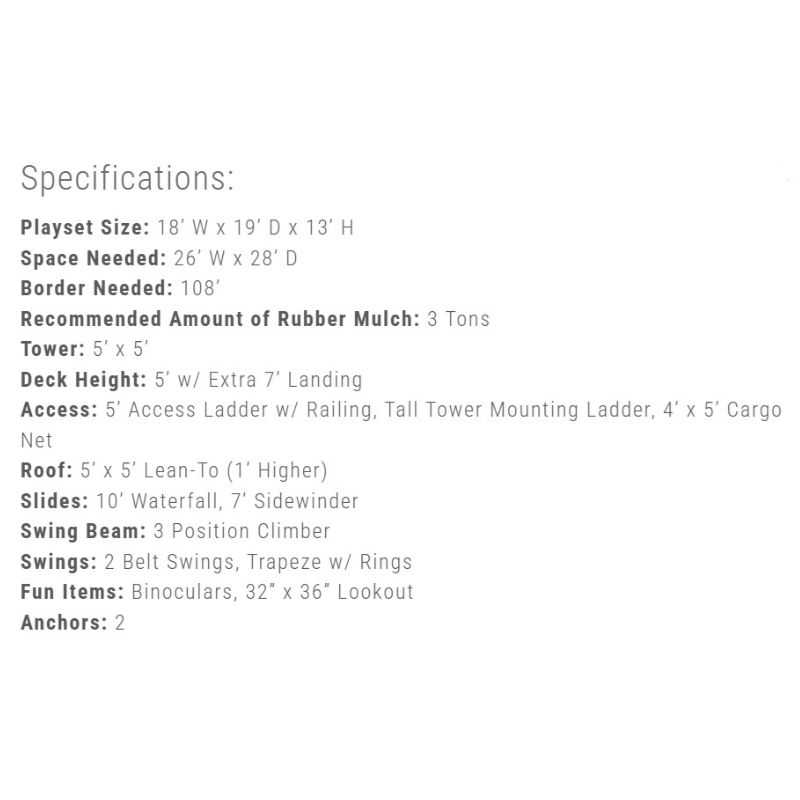 Base Camp 55 Lookout Vinyl Playset Specifications