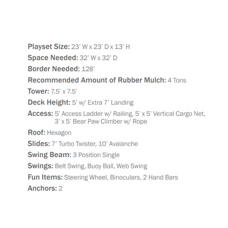 Base Camp 77 Honeycomb Vinyl Playset Specifications