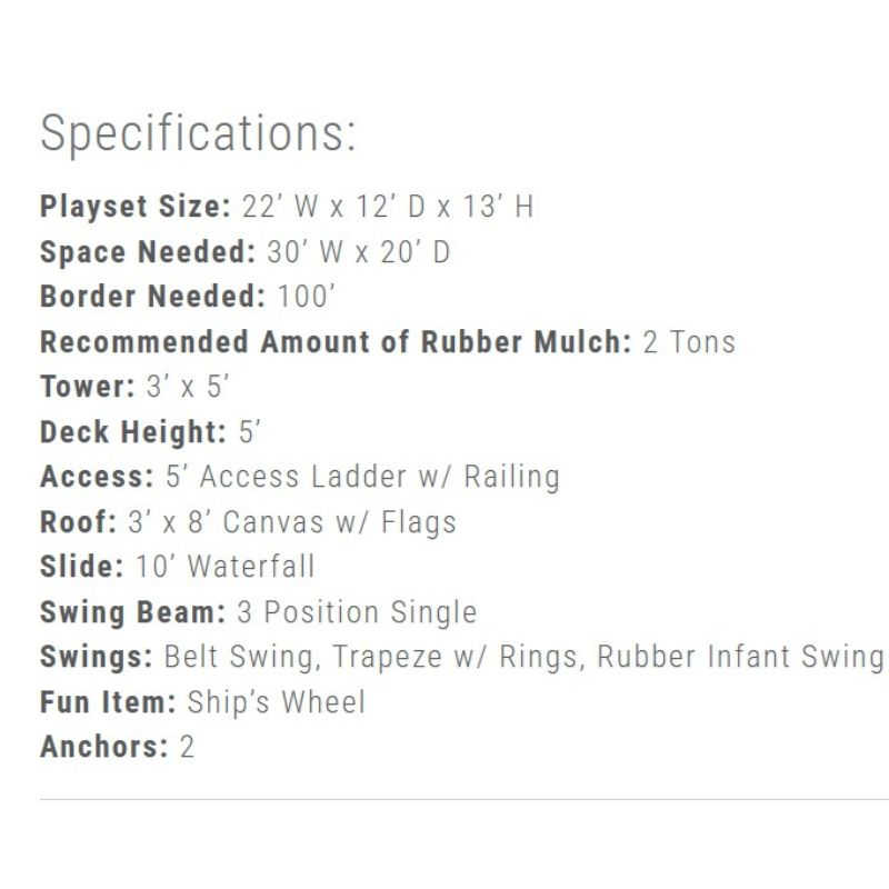 Amish Vinyl Swing Set Specifications