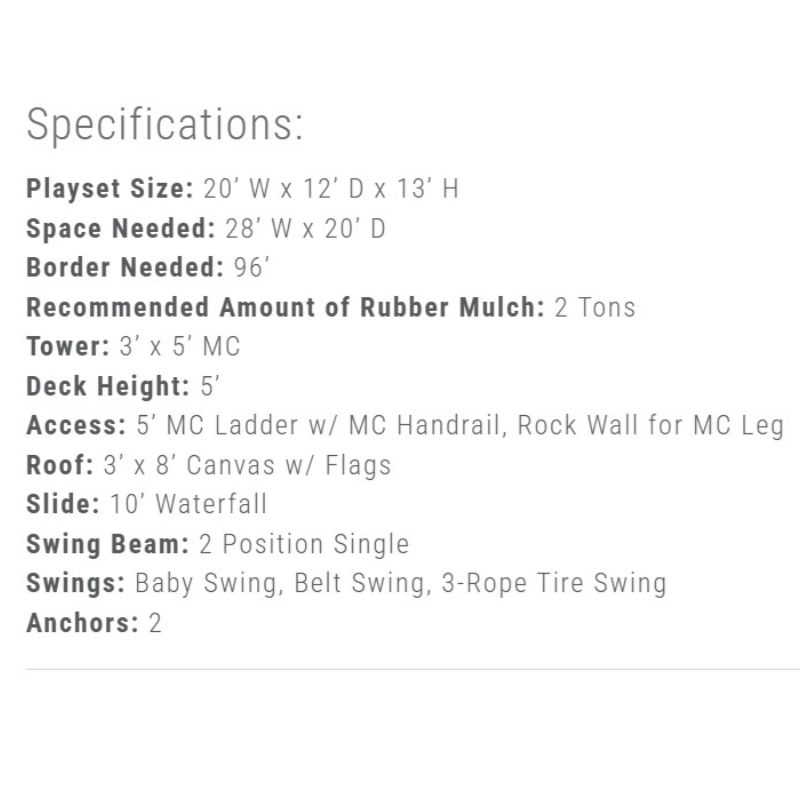 Climber 35 Vinyl Swing Set Specifications