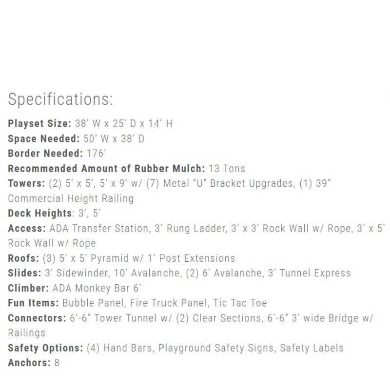 Tiny Town Playground Specifications