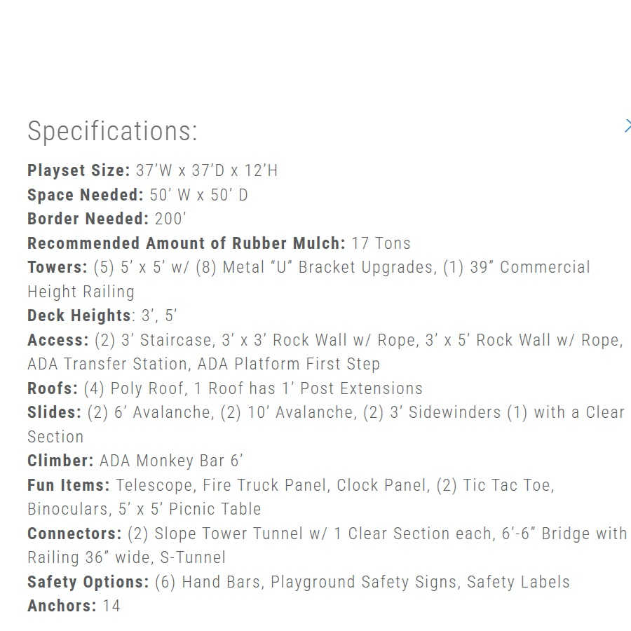 Tiny Wonderland Preschool Playground specifications