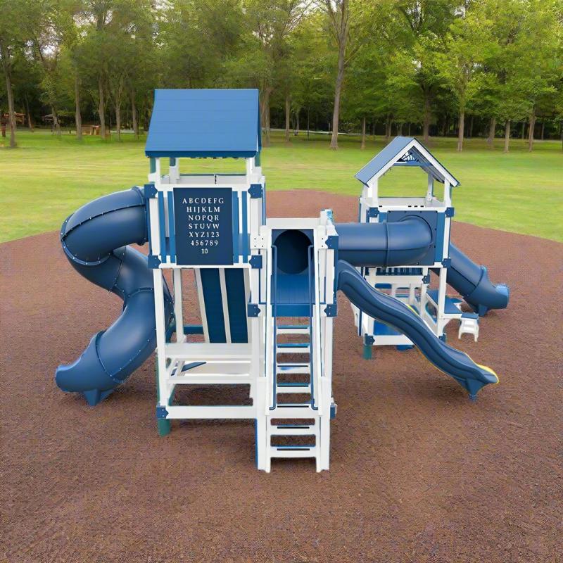 Junior Dreamweaver Vinyl Playground back view of ramp in blue and white