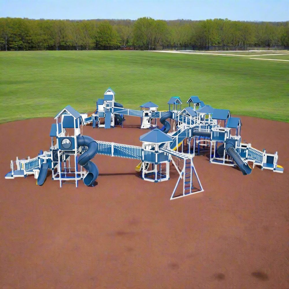 Mighty Adventure Commercial Playground Equipment in blue and white