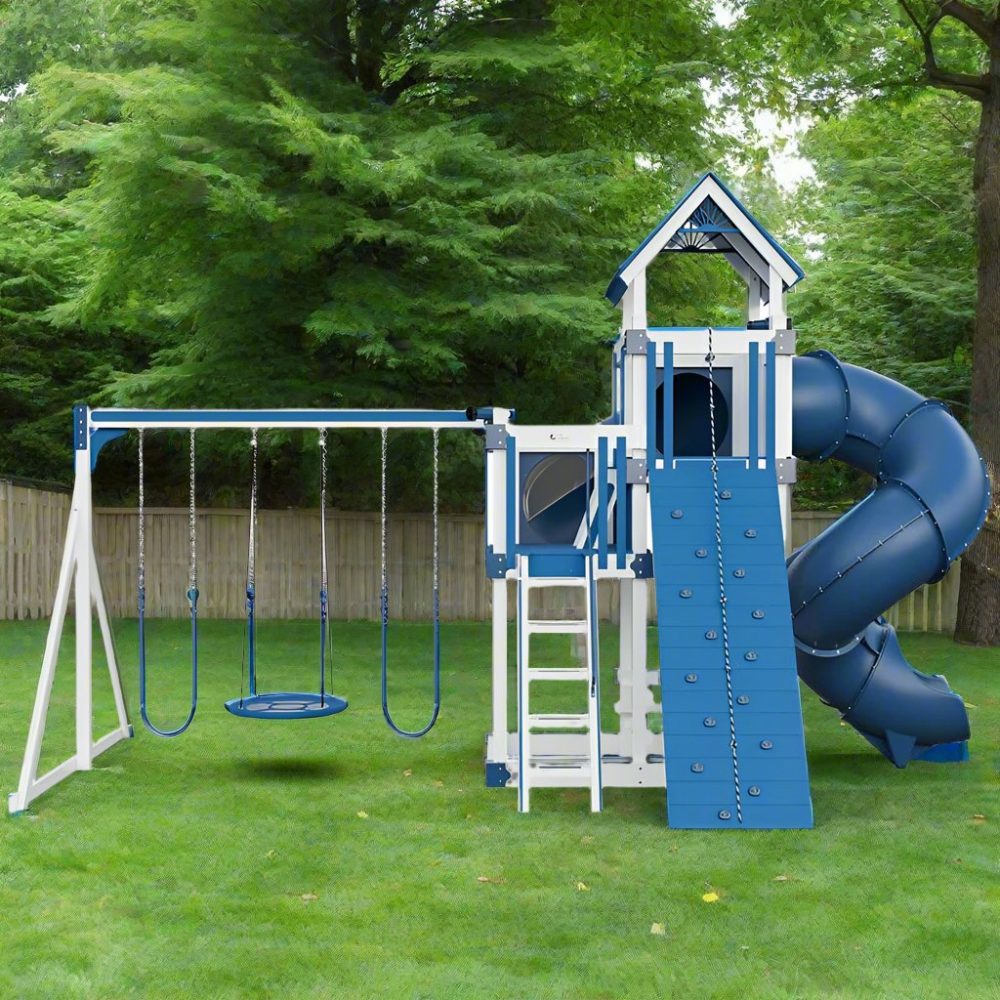 Super 48 Turbo Vinyl Playset in a yard in blue and white