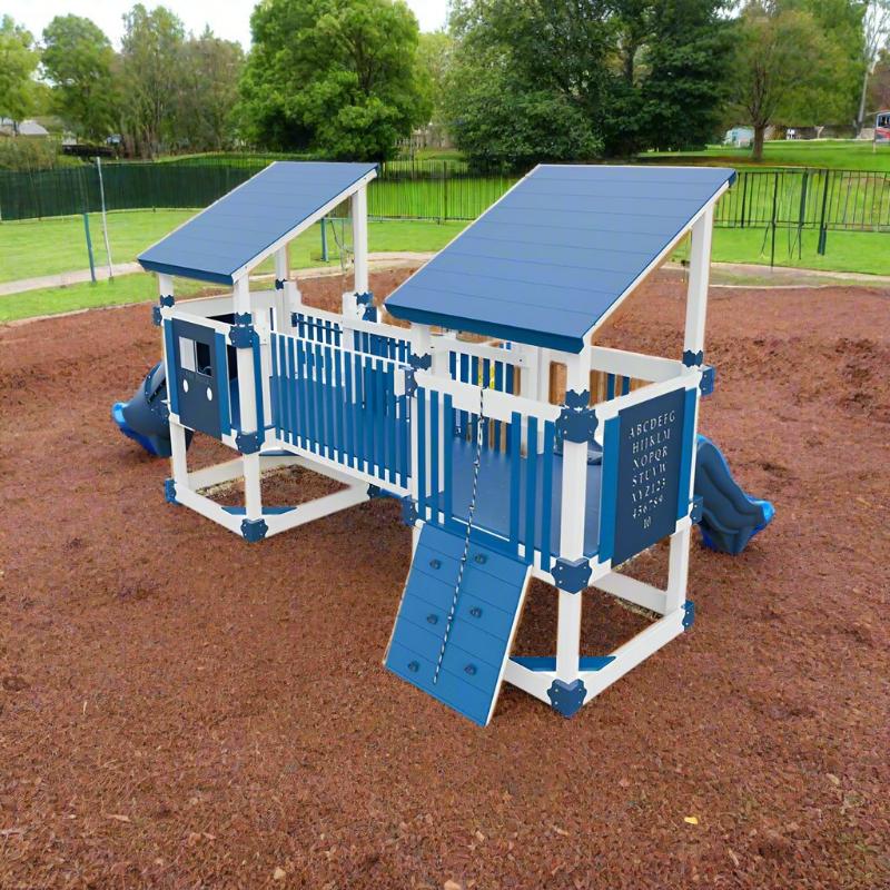 Tiny Fun Quest Preschool Playground in blue and white