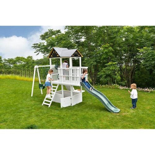 AvenlurCraftsman ModernBackyardOutdoorSwingSetRearViewWithKidsPlayingOutdoor