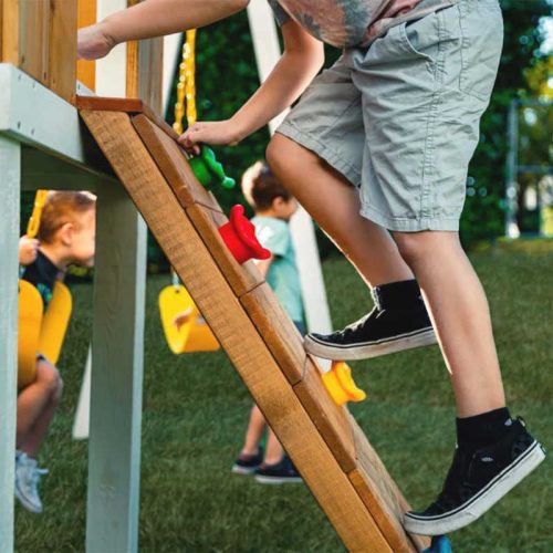 AvenlurForest ModernBackyardOutdoorSwingSetwithkidsclimbingrockwall min