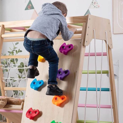 AvenlurMagnolia RealWood7 in 1PlaysetColorBarsShowingABoyClimbingTheRockWall