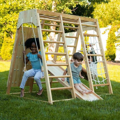 AvenlurMagnolia RealWood7 in 1PlaysetNaturalCornerViewOutdoor