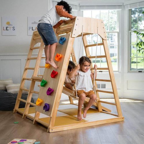 AvenlurMagnolia RealWood7 in 1PlaysetNaturalCornerViewWithKidsPlaying