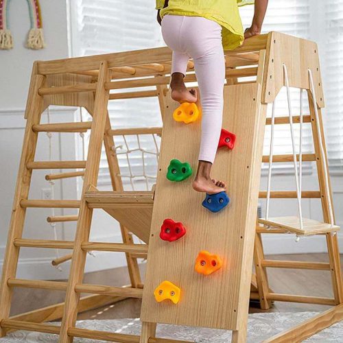 AvenlurMagnolia RealWood7 in 1PlaysetNaturalRearViewClimbingARockWall