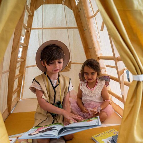 AvenlurMagnoliaTentCoveringForLargeMagnoliaPlayset2KidsReadingABookInsideTheTent