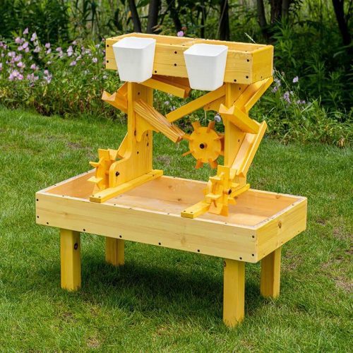 AvenlurOutdoorWoodenWaterTableForKids ToddlersFrontSideViewOutdoor