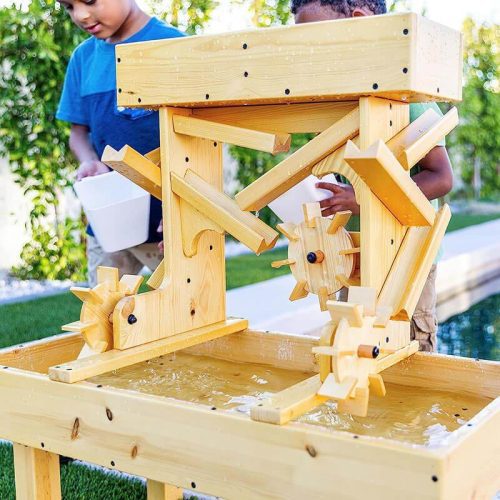 AvenlurOutdoorWoodenWaterTableForKids ToddlersRearSideView