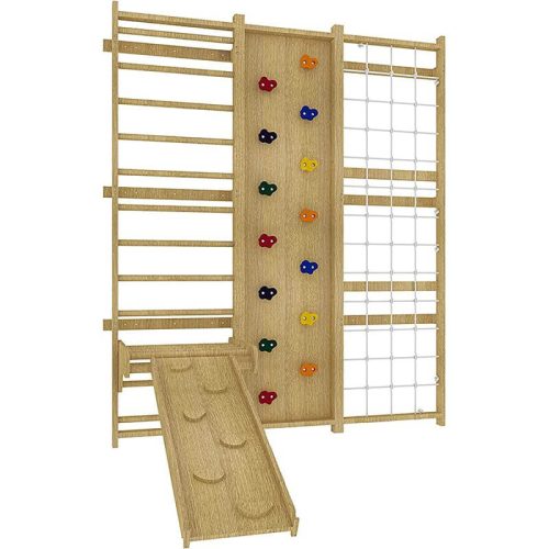 AvenlurWalnut 9 in 1SwedishLadderWallGymSetFrontViewWithSlide