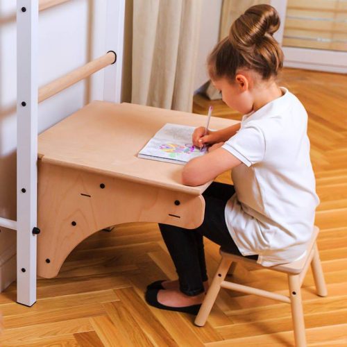 Beech Wooden Bench Top BT204M for BenchK Wall Bars Showing A Little Girl Writing And Sitting