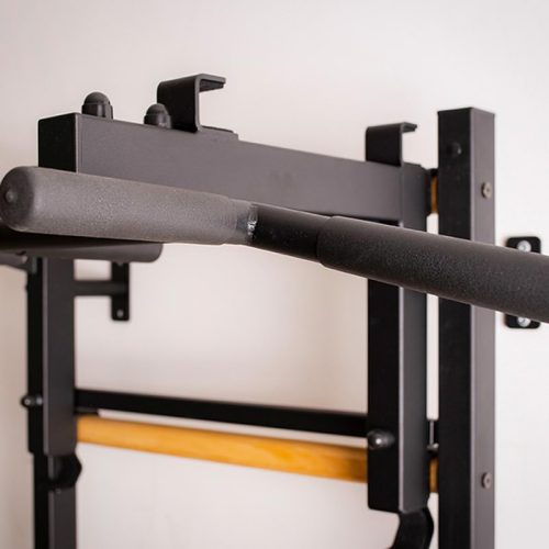 BenchKWallBars733forHomeGymBlackFrontSideViewUpClosePullUpBar