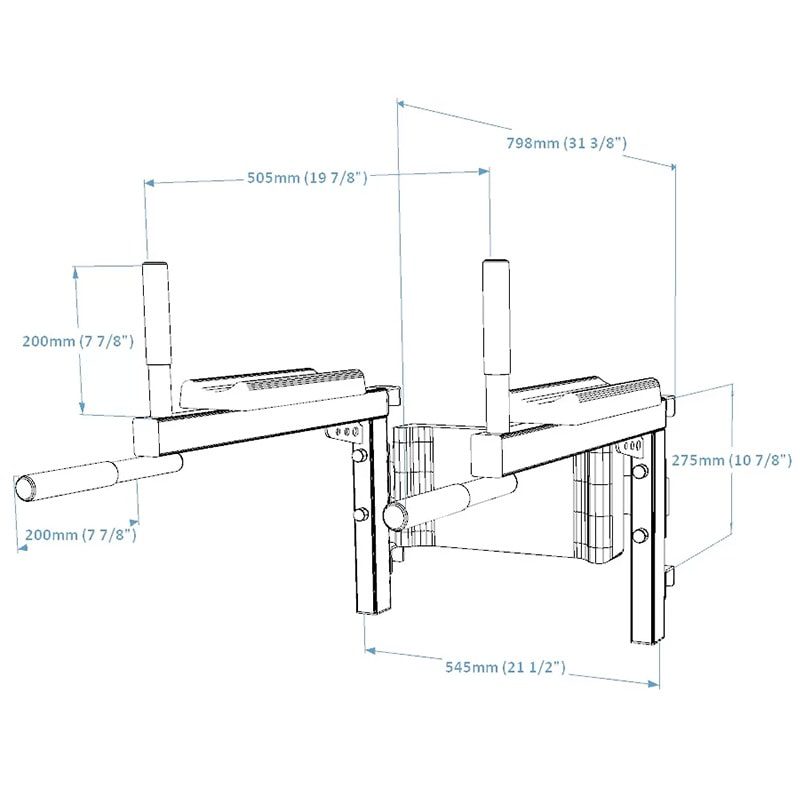 BenchK Dip Bar for Wall Bars DB1B Dimensional Illustration