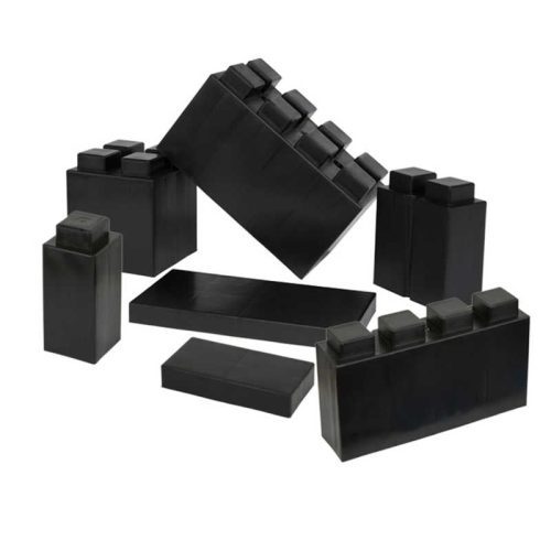 7 black jumbo sized modular building blocks in each of the sizes of blocks in the kids play pack