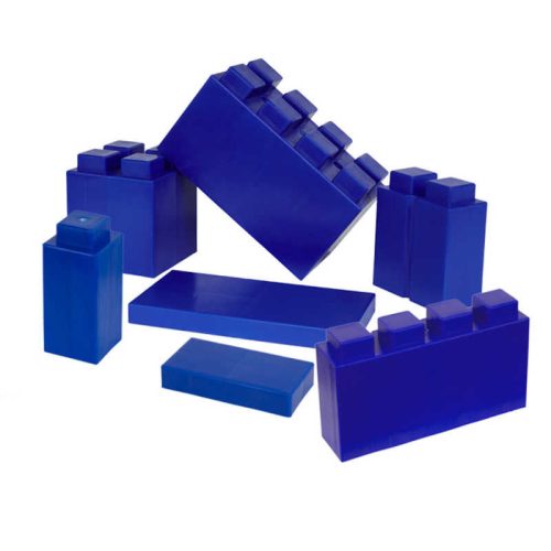 7 Blue Jumbo sized modular building blocks that are in the kids play pack