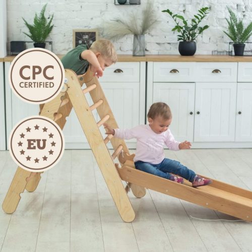 Goodevas2in1MontessoriClimbingSetTriangleLadder SlideBoardRamp Beige 2