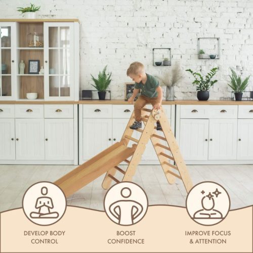 Goodevas2in1MontessoriClimbingSetTriangleLadder SlideBoardRamp Beige 3