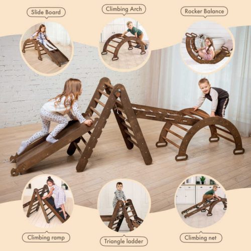 Goodevas4in1MontessoriClimbingSet ChocolateColorshowingwhatsincluded min