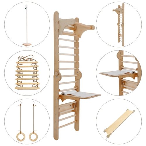 Goodevas5in1 WoodenSwedishWallBarSetforChildrenwithallpieces min 1