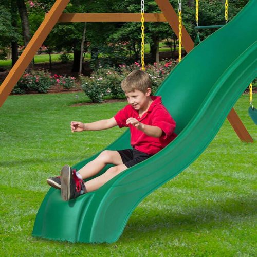 GorillaPlaysetsChateauStandardWoodRoofLifestyleWaveSlide