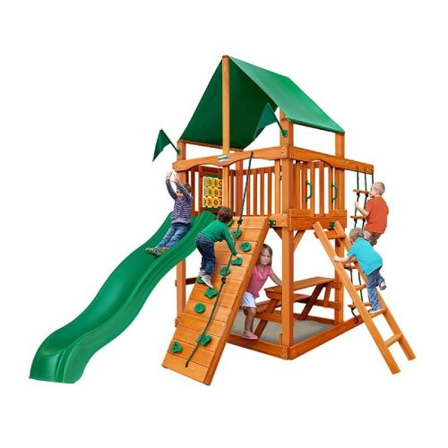 GorillaPlaysetsChateauTowerOutdoorPlaysetDeluxeGreenVinylCanopyCornerView