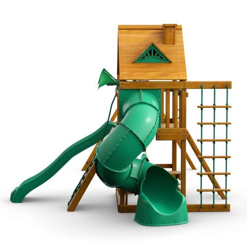 GorillaPlaysetsMountaineerSwingSetStandardWoodRoofRIghtSideView