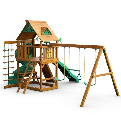 GorillaPlaysetsMountaineerSwingSetStandardWoodRoofRearrightSideView