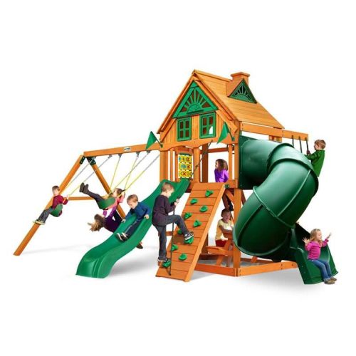 GorillaPlaysetsMountaineerSwingSetTreehouseCornerViewWithKids