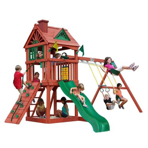 GorillaPlaysetsNantucketIISwingSetCornerViewWithKids