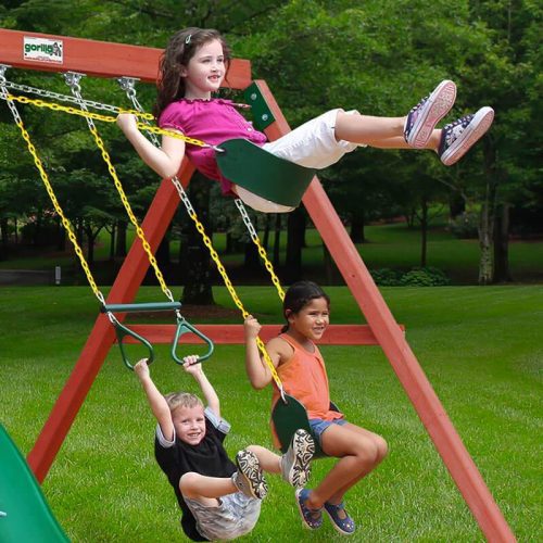 GorillaPlaysetsNantucketIISwingSetSideViewKidsPlayingOnSwings