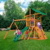 Gorilla Playsets Outing Swing Set Deluxe Green Vinyl Canopy Corner View With Kids Outdoor