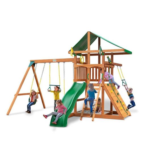 GorillaPlaysetsOutingwithArmTrapezeDeluxeGreenVinylCornerViewWithKids