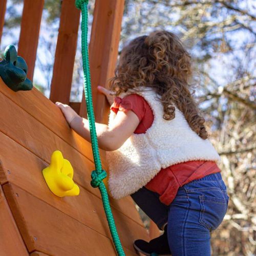 GorillaPlaysetsOutingwithTrapezeArmSwingSetAKidClimbingARockwall