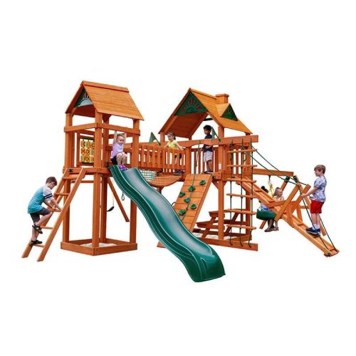 GorillaPlaysetsPioneerPeakSwingSetStandardWoodRoofCornerView