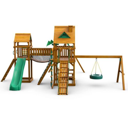 GorillaPlaysetsPioneerPeakSwingSetStandardWoodRoofRightSideView