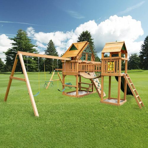 GorillaPlaysetsPioneerPeakSwingSetTreehouseCornerViewFacingRightOutdoor min