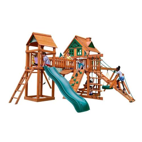 GorillaPlaysetsPioneerPeakSwingSetTreehouseCornerViewWithKids