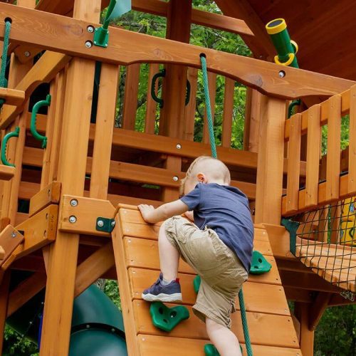 GorillaPlaysetsTreasureTroveIISwingSetKidClimbingLadder