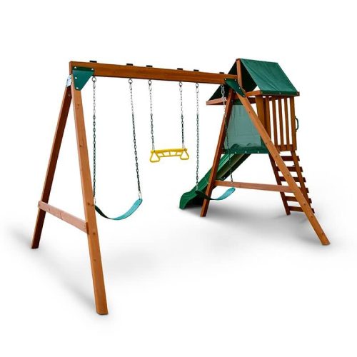 GorillaPlaysetsWoodenSwingSetWithSlideCornerView