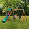 Gorilla Playsets Wooden Swing Set With Slide Corner View With Kids Outdoor