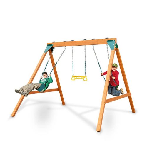 GorillaPlaysetsWoodenSwingSetWithoutSlideCornerViewWithKids