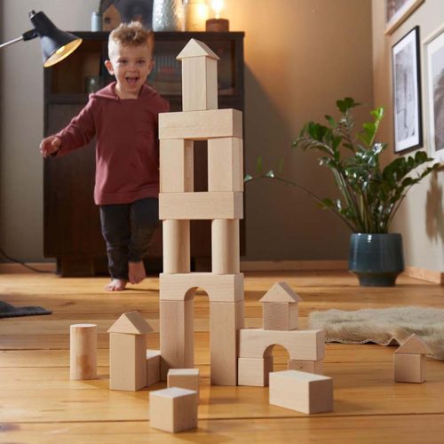 HABAUSABasicBuildingBlocks102PieceExtraLargeWoodenStarterSetKidStanding