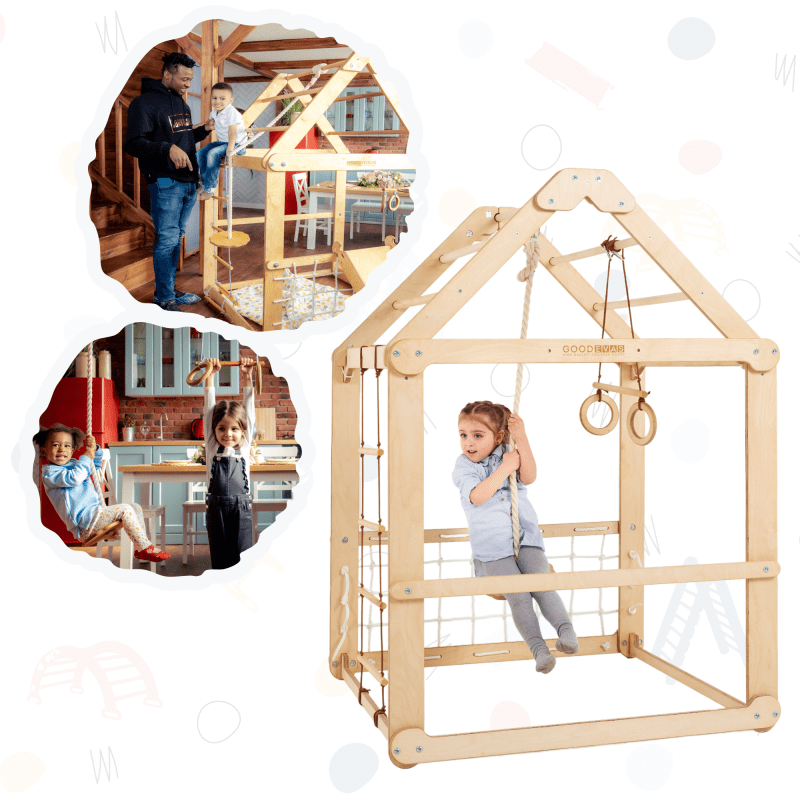 IndoorWoodenPlayhousewithSwings 1